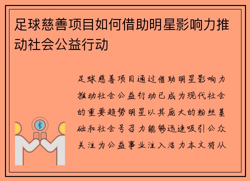 足球慈善项目如何借助明星影响力推动社会公益行动